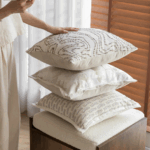 Housse de Coussin Coton Texturé : Coussin Ethnique Chic Crème pour Salon Moderne