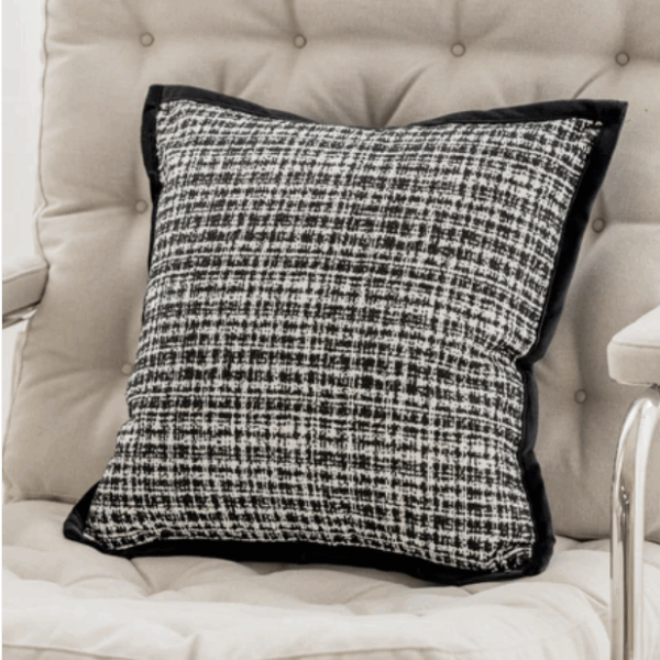 Housse de Coussin Décorative Noir et Blanc - Motif Écossais Moderne pour Salon