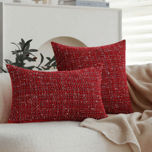 Coussin Rouge pour Canapé | Housse de Coussin Tricotée & Décorative