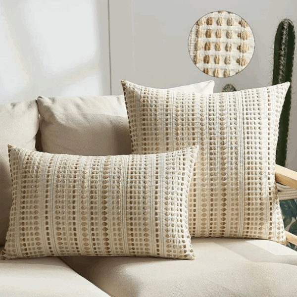 Housse de Coussin Chic | Style Nordique & Texturée Beige pour Salon Moderne