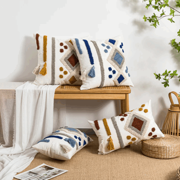 Housse de Coussin Bohème Chic | Tuftée & Ethnique pour Salon Cosy