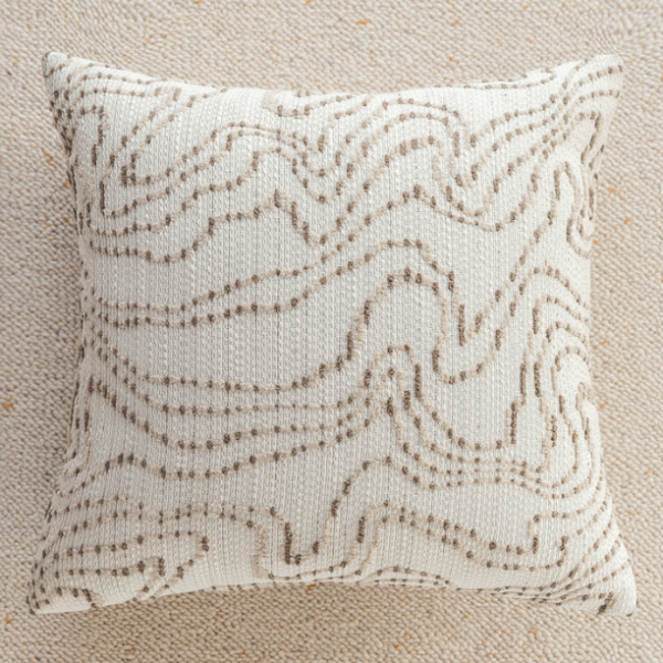 Housse de coussin crème texturée motif ondulé, coussin ethnique chic décoratif