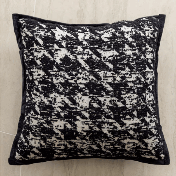 Housse de Coussin Noir et Blanc Premium | Motif Pied-de-Poule Abstraite & Rétro
