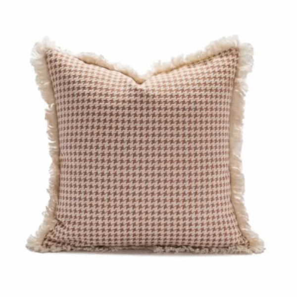 Housse de Coussin Pied-de-Poule Chic & Franges | Déco Intérieure Tendance
